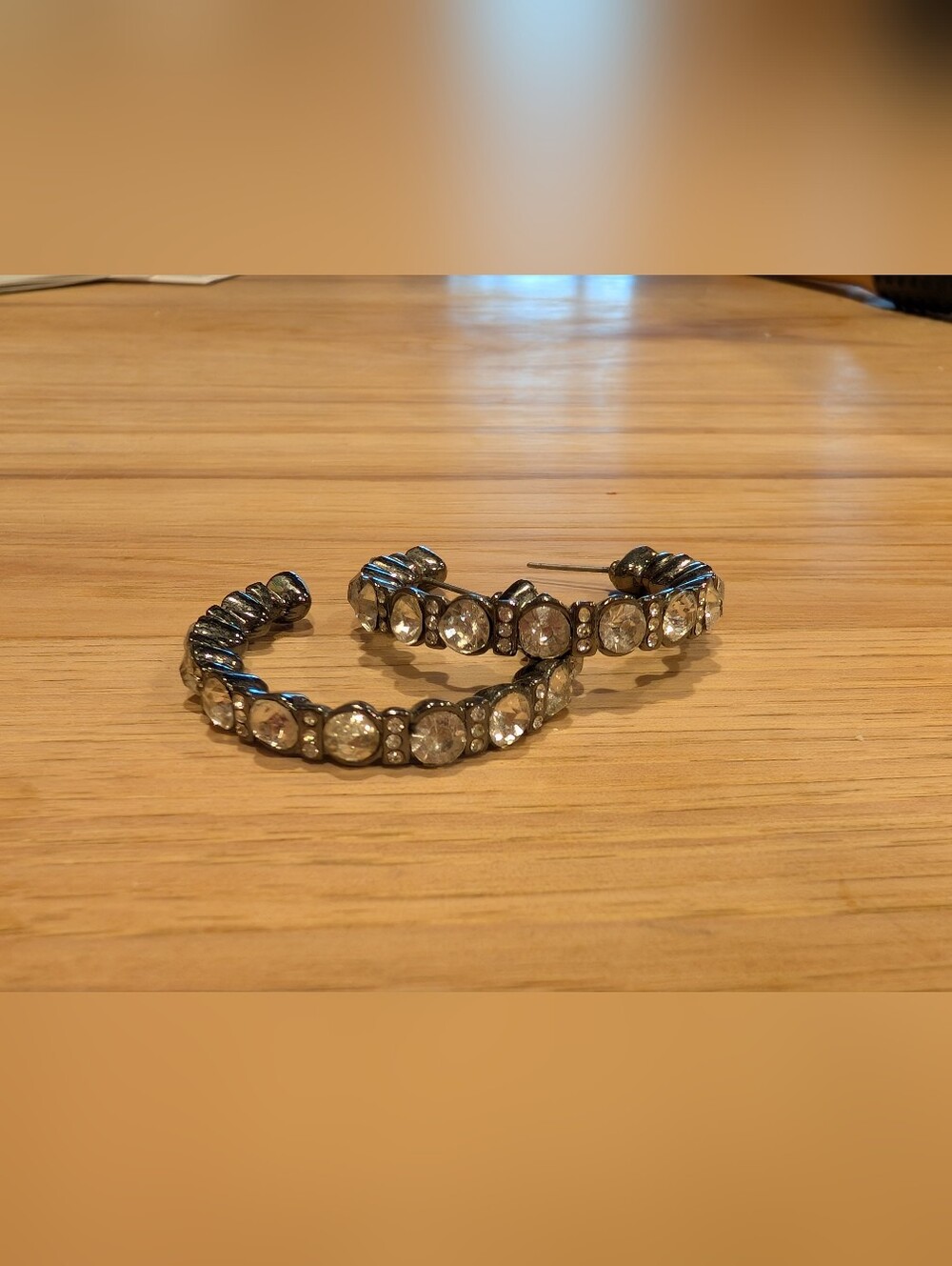 Source Unknown Clear Crystal Hoop Earrings - Silver